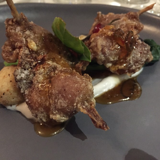 Korooge-fried master stock quail, creamed coconut rice, choi-sum, 'son-in-law' quail egg, lime-chilli caramel